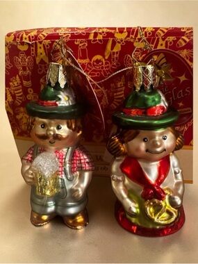 NWT Kathe Wohlfahrt German Glass Hand-Painted  Octoberfest Ornaments - Set of 2